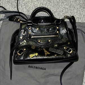 Balenciaga Black Satchel with Gold Accents